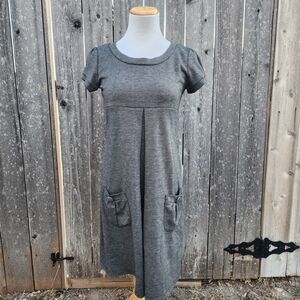 En Focus Studio Gray Short Sleeve A-line Dress with Front Pockets Empire Waist